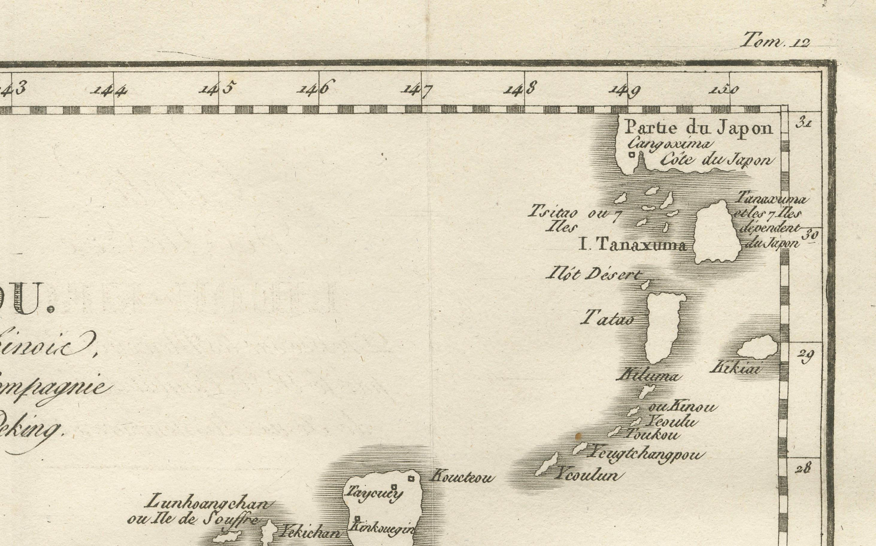 Antike Karte der Ryukyu-Inseln - Karte der Inseln von Lieou-Kieou, um 1760 (Französisch) im Angebot