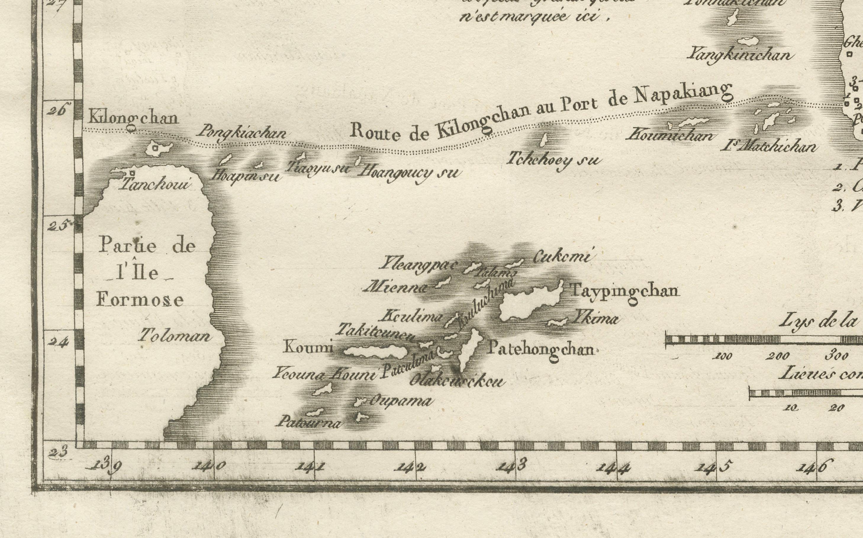 Antike Karte der Ryukyu-Inseln - Karte der Inseln von Lieou-Kieou, um 1760 im Zustand „Gut“ im Angebot in Langweer, NL