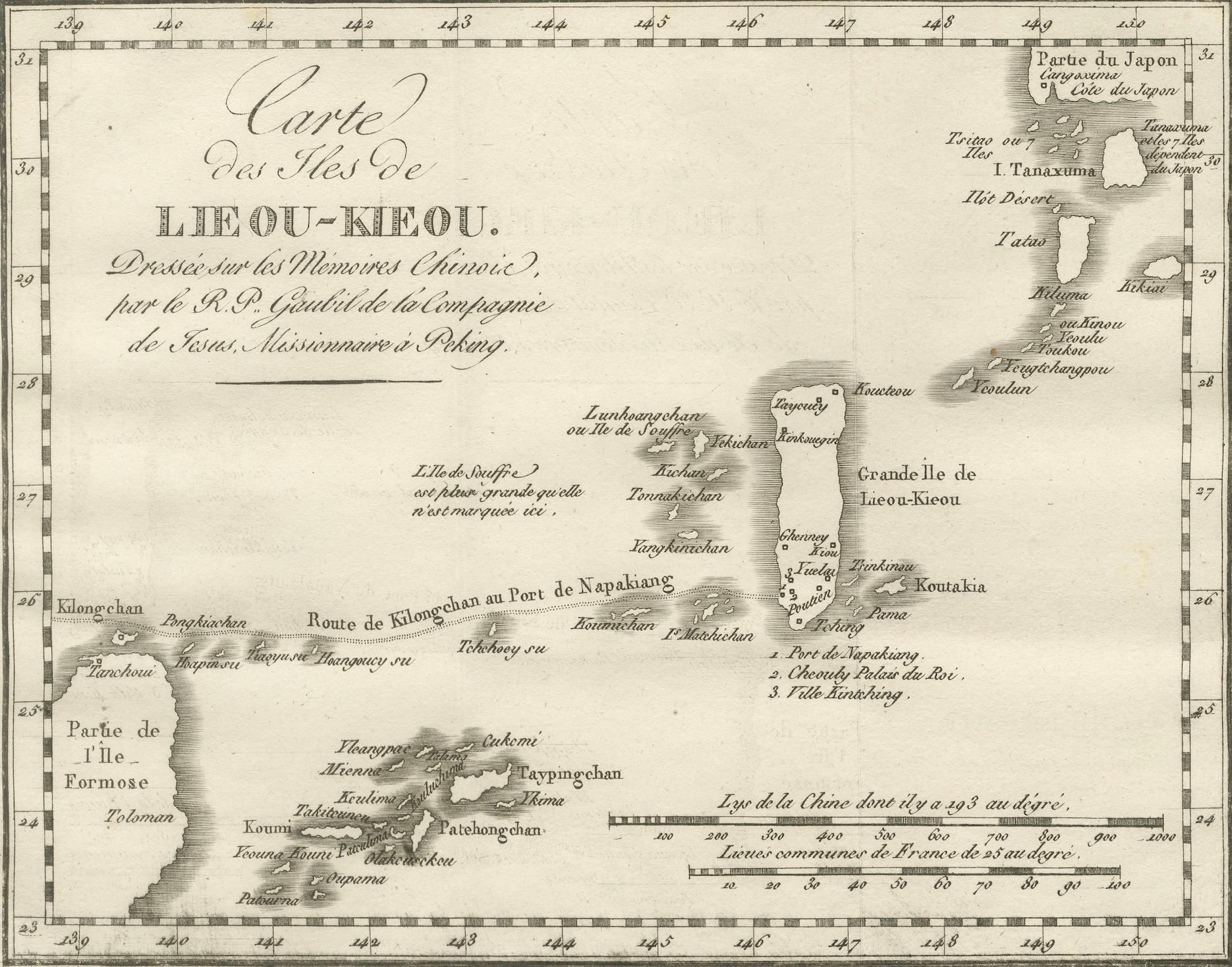 Antike Karte der Ryukyu-Inseln - Karte der Inseln von Lieou-Kieou, um 1760 (Papier) im Angebot