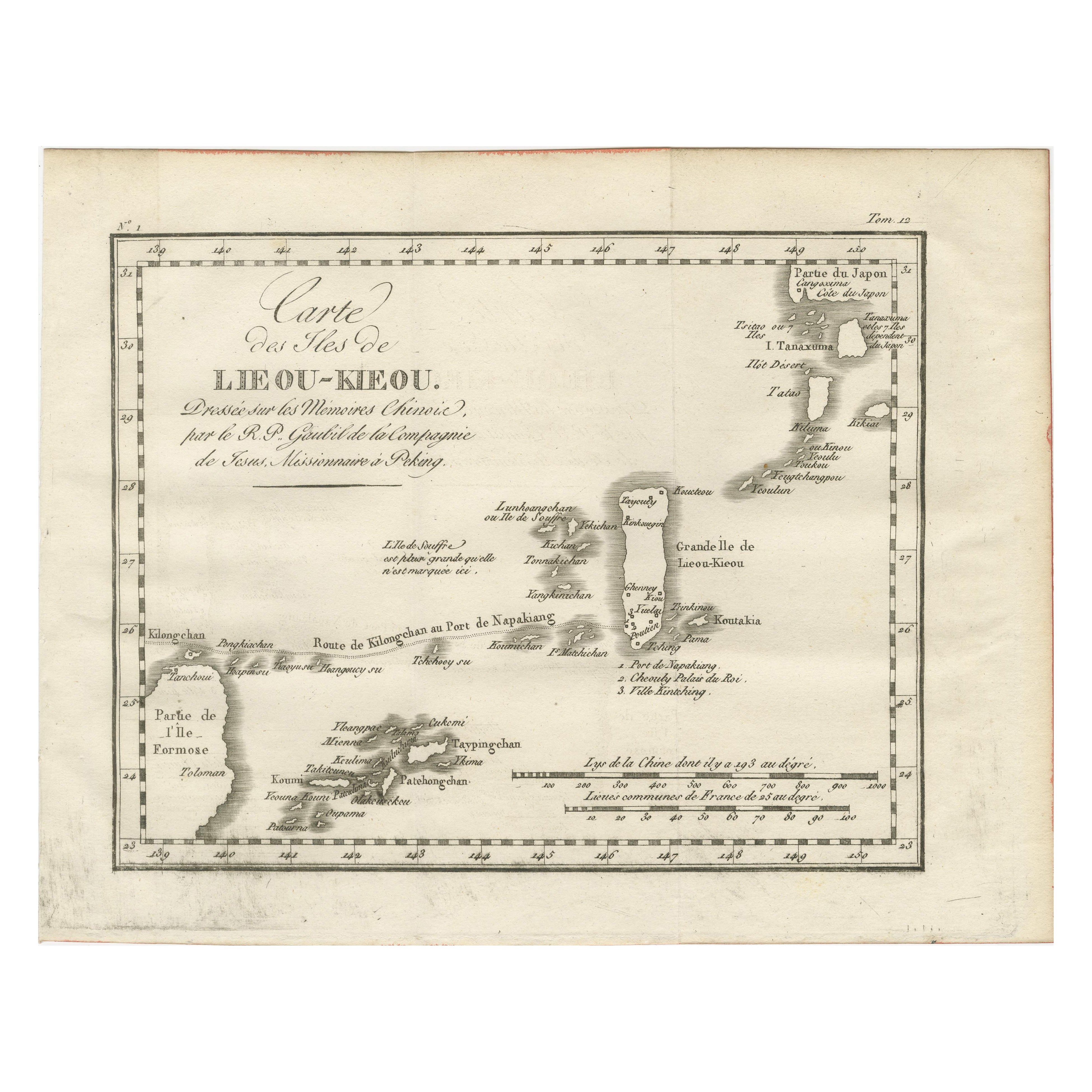 Antike Karte der Ryukyu-Inseln - Karte der Inseln von Lieou-Kieou, um 1760