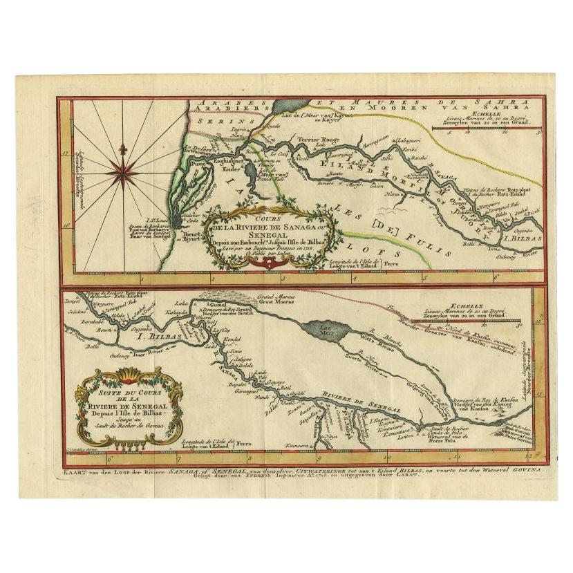 Carte ancienne du fleuve Sanaga, Senegal, 1747 en vente