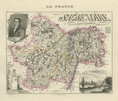 Antique Map of the Saone et Loire, Macon and Chalon, Vuillemin, circa 1860