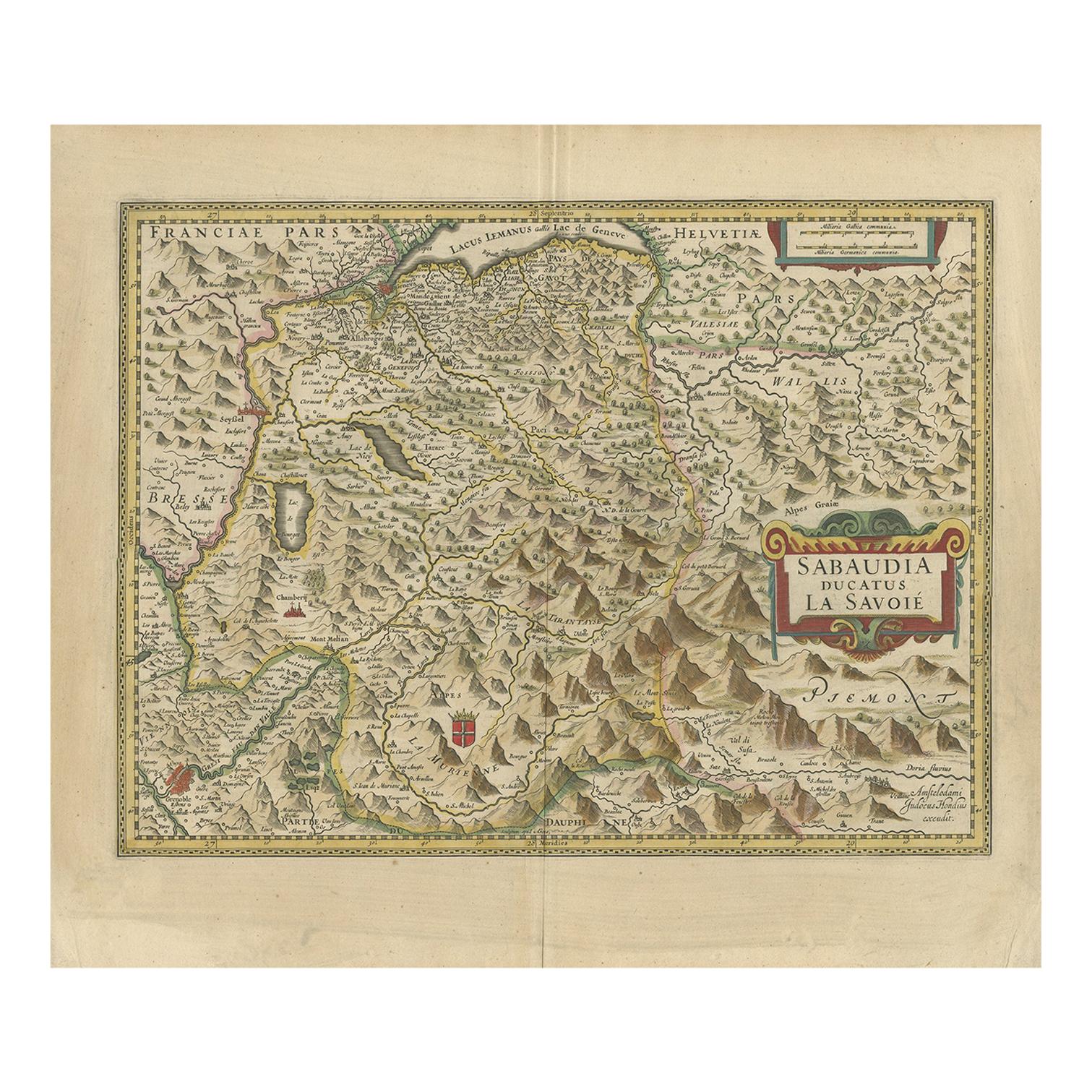 Antique Map of the Savoy Region by Hondius, circa 1630