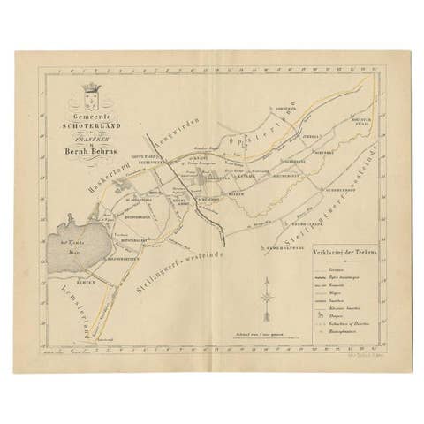 Antique Map of the Schoterland Township in Friesland, the Netherlands, 1861