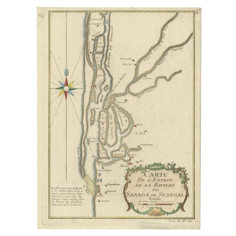 Carte ancienne du fleuve Senegal par Bellin, 1746