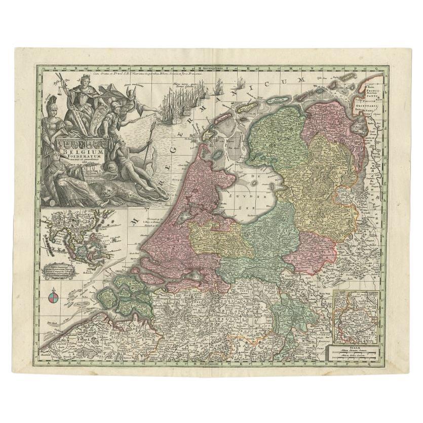 Antike Karte der sieben Vereinigten Provinzen Hollands von Seutter, 1727, antik