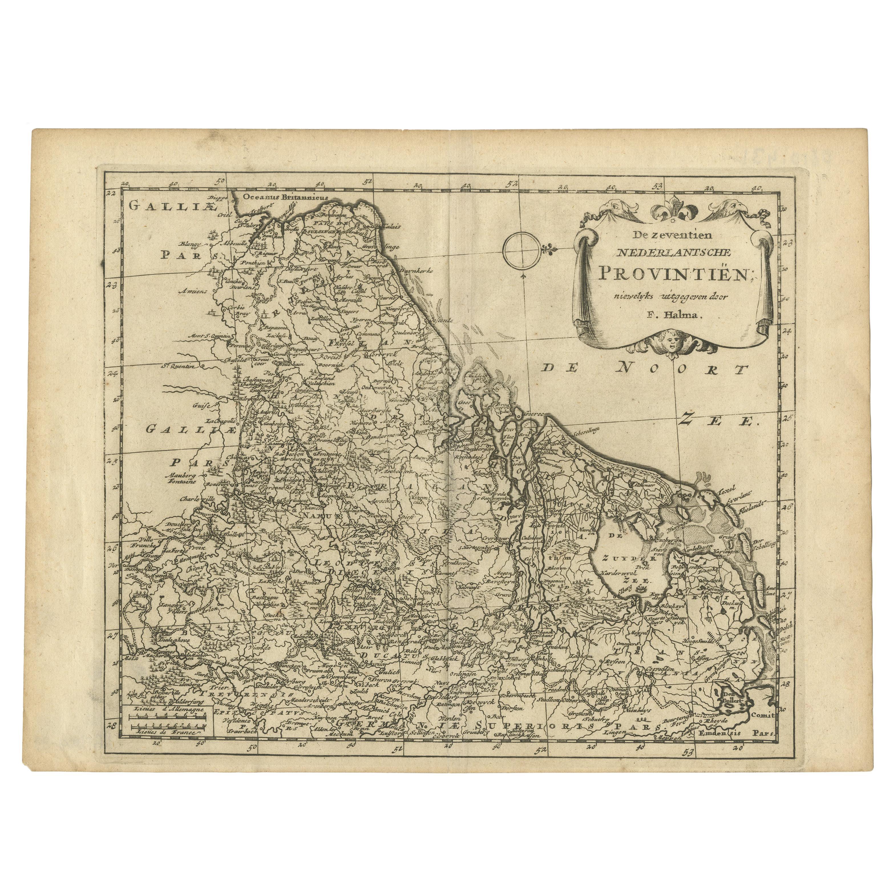 Antique Map of the Seventeen Provinces by Halma '1705' For Sale