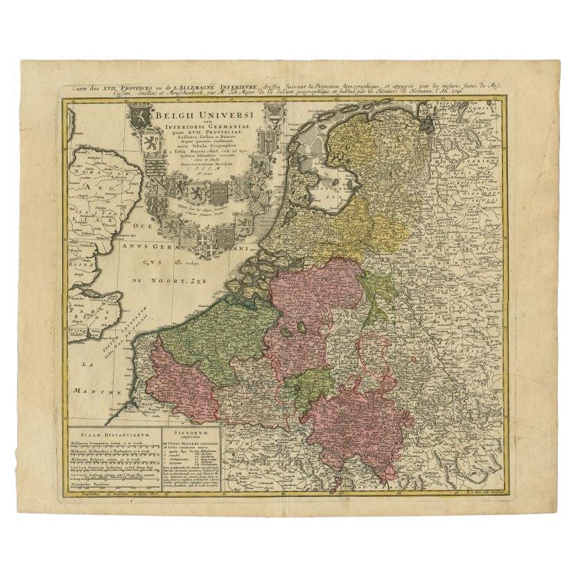 Carte ancienne des seize provinces des Pays-Bas, Belgique, Luxembourg, 1748