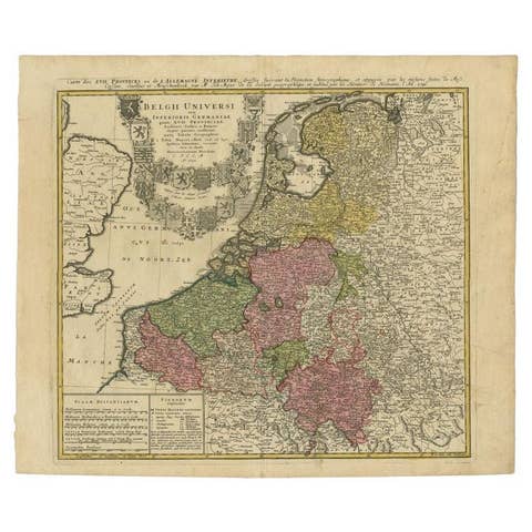 Antique Map of the Seventeen Provinces of Netherlands, Belgium, Luxembourg, 1748