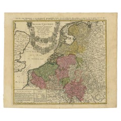 Antique Map of the Seventeen Provinces of Netherlands, Belgium, Luxembourg, 1748