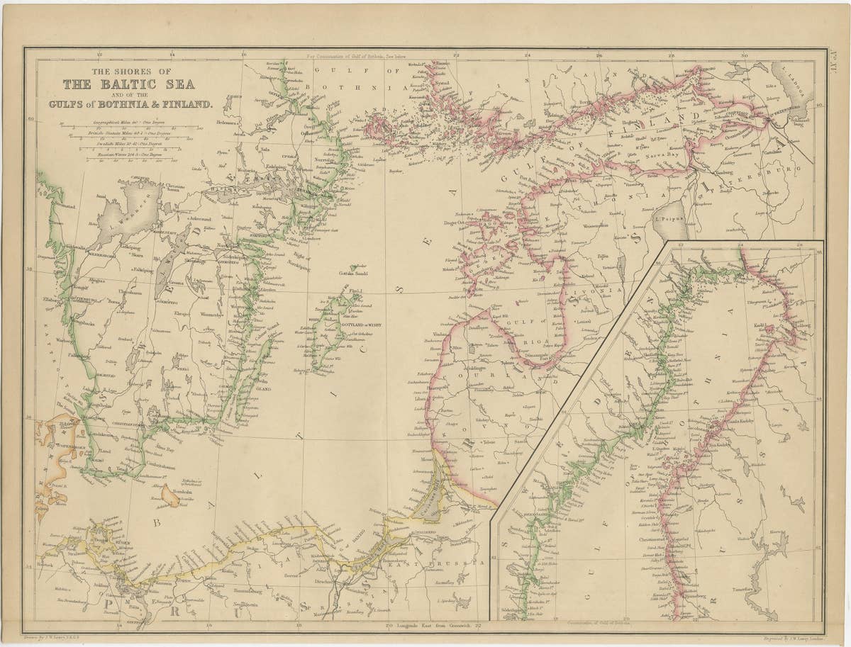 Antique Map of the Shores of The Baltic Sea by W. G. Blackie, 1859