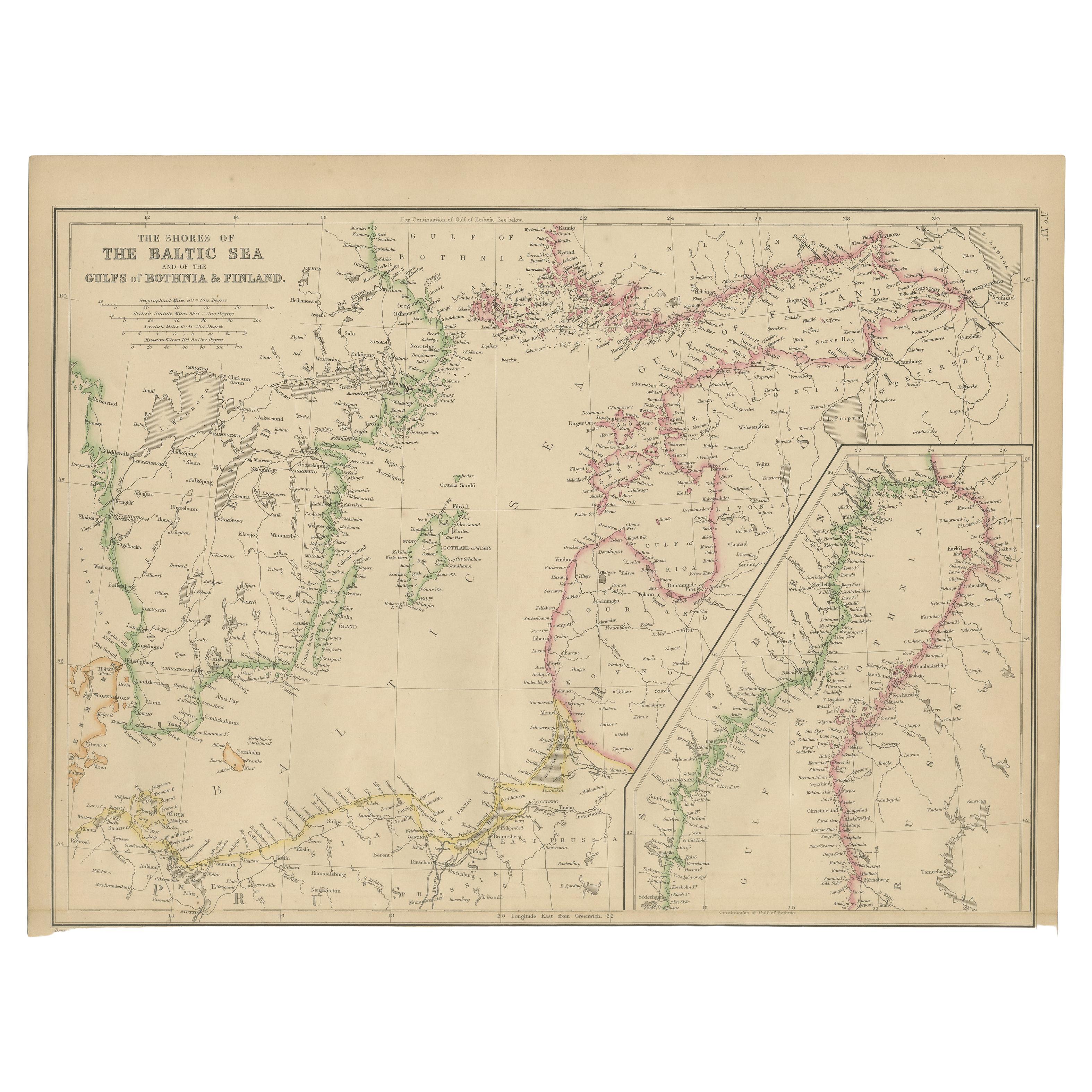 Carte ancienne des côtes de la mer baltique par W. G. Blackie, 1859