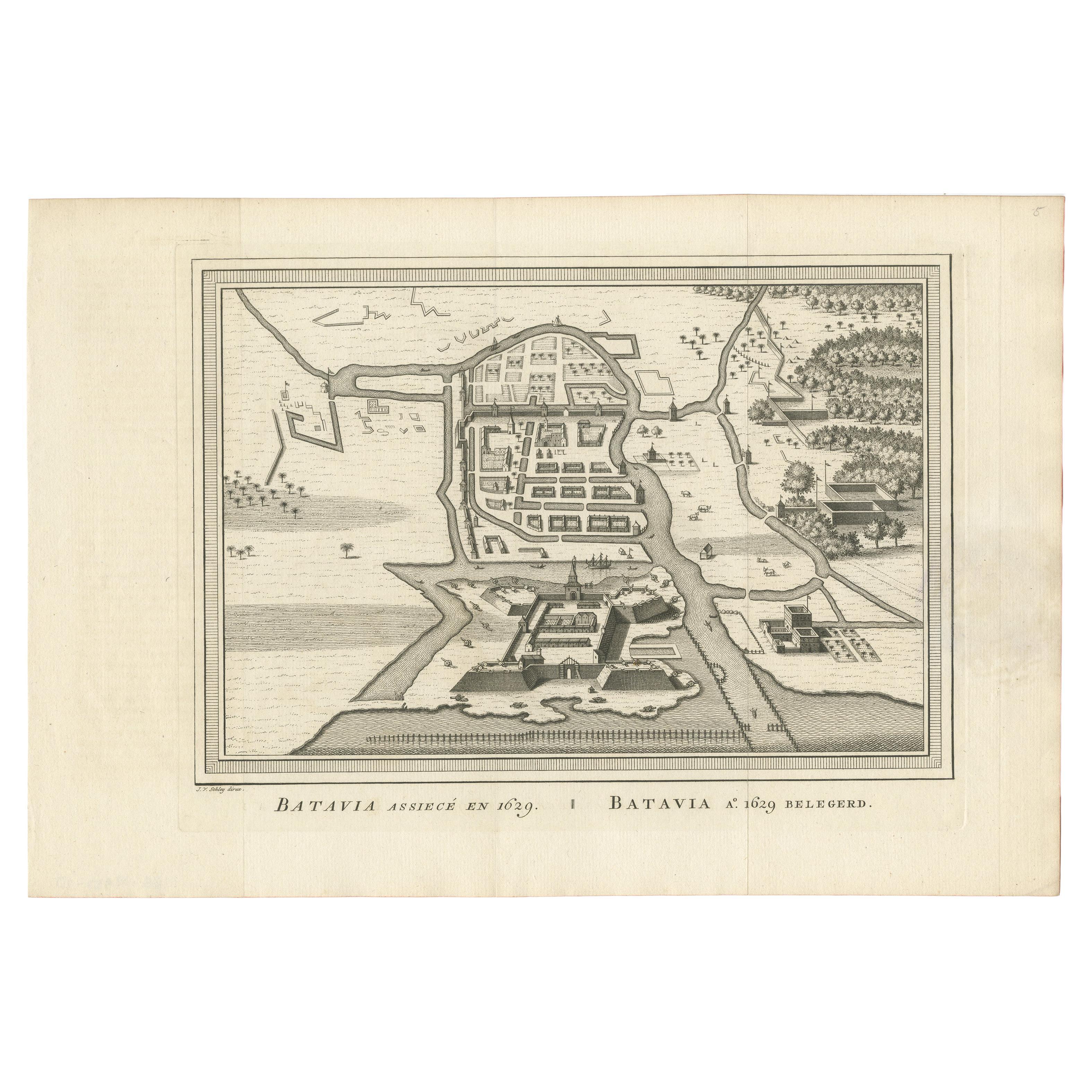 Carte ancienne de la Siege de Batavia par Van Schley, vers 1750