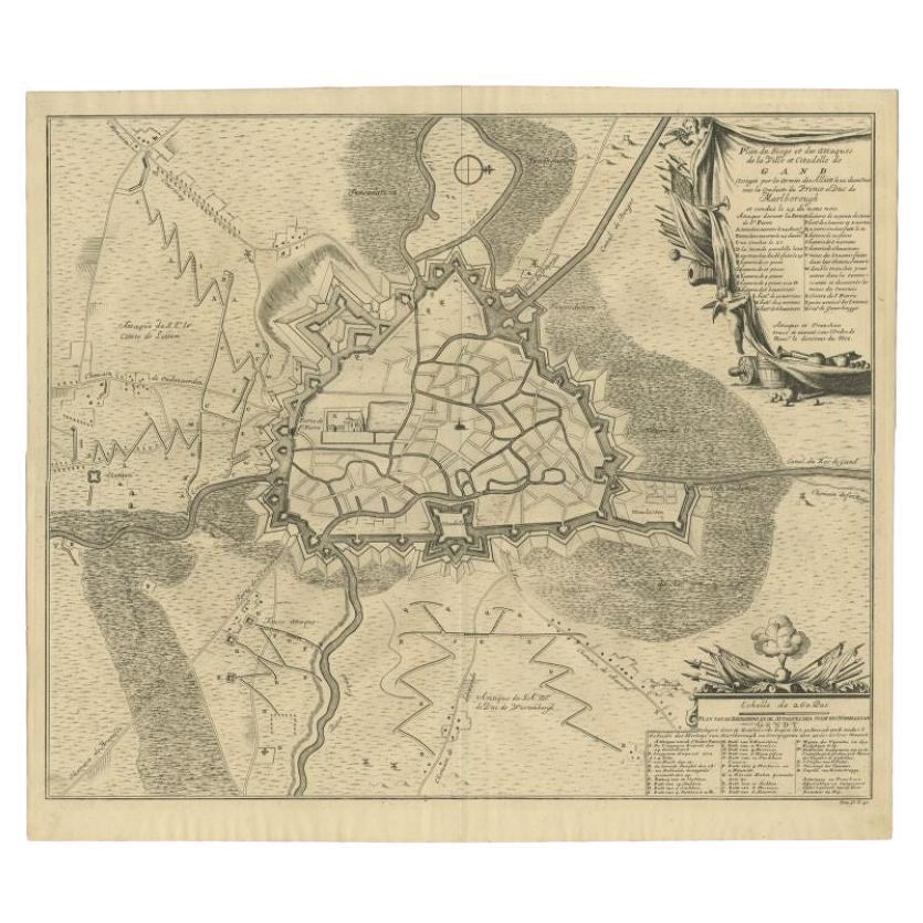 Antique Map of the Siege of Gent by Dumont, 1729 For Sale