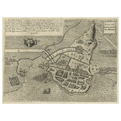 Carte ancienne de la Siege de Syracuse, Sicile, Italie, vers 1675