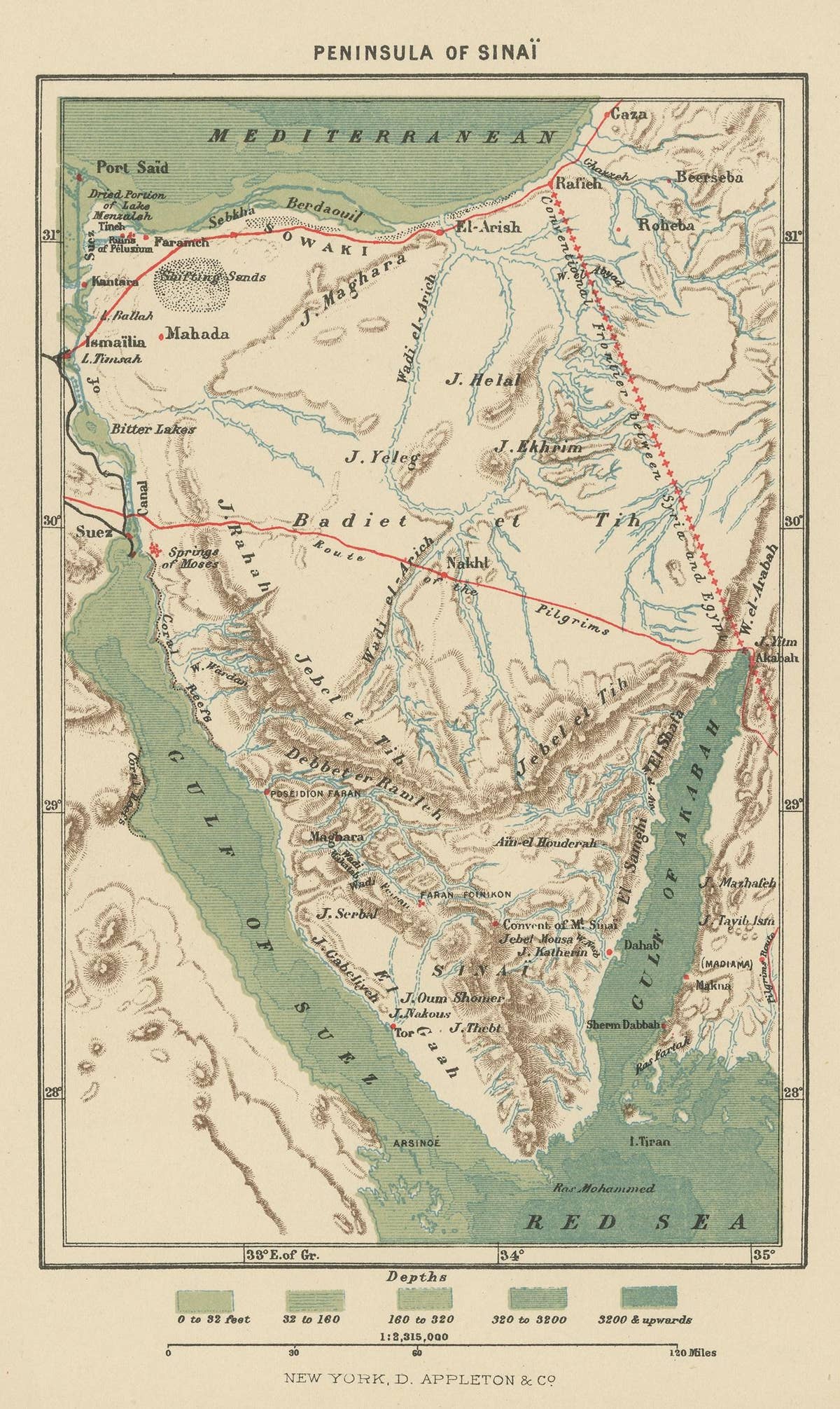 Antique Map of the Sinai Peninsula, '1895'