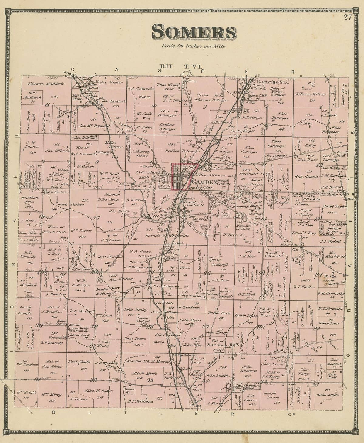 Antique Map of the Somers Township of Ohio by Titus, 1871