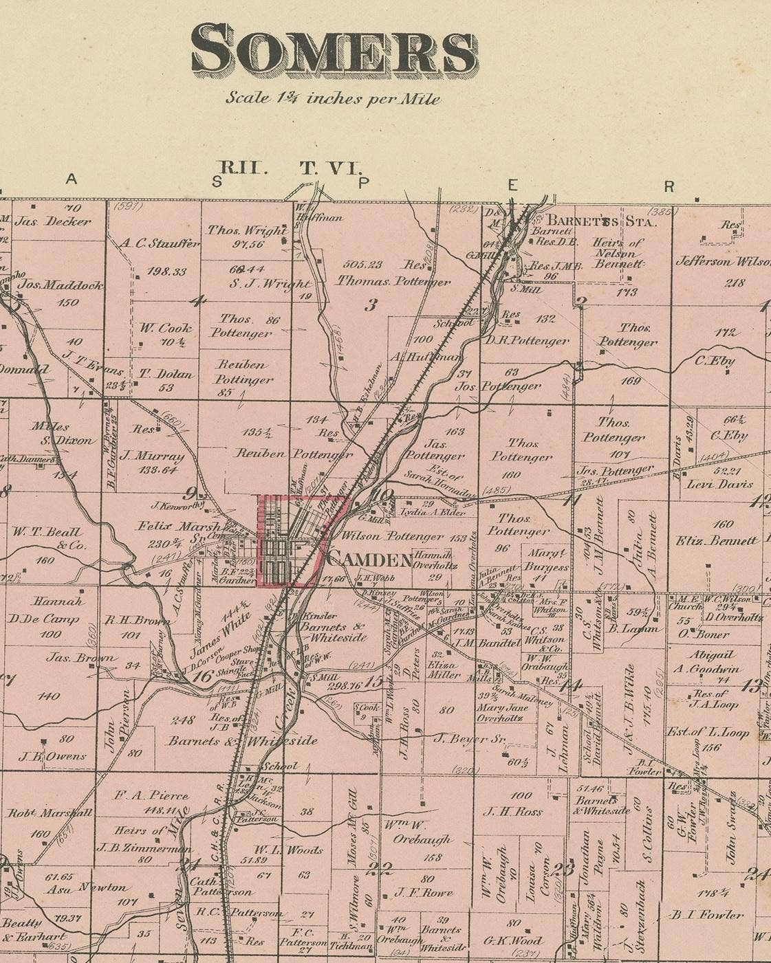 Antique Map of the Somers Township of Ohio by Titus, 1871