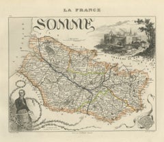 Antique Map of the Somme, Amiens and Abbeville, Vuillemin, circa 1860
