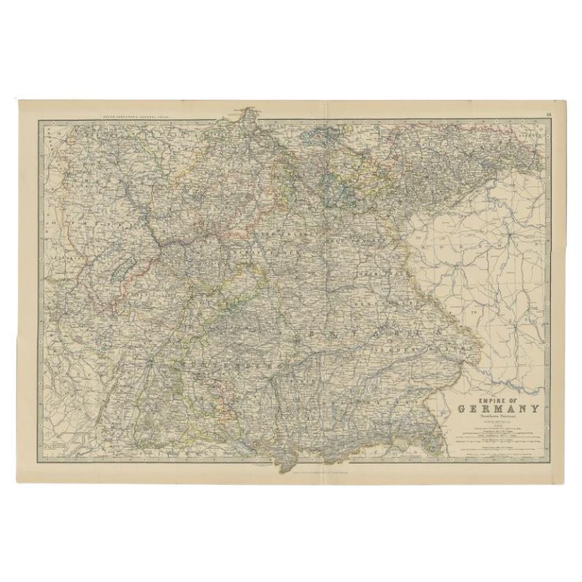 Antique Map of the 'Southern' German Empire by Johnston, 1882 For Sale