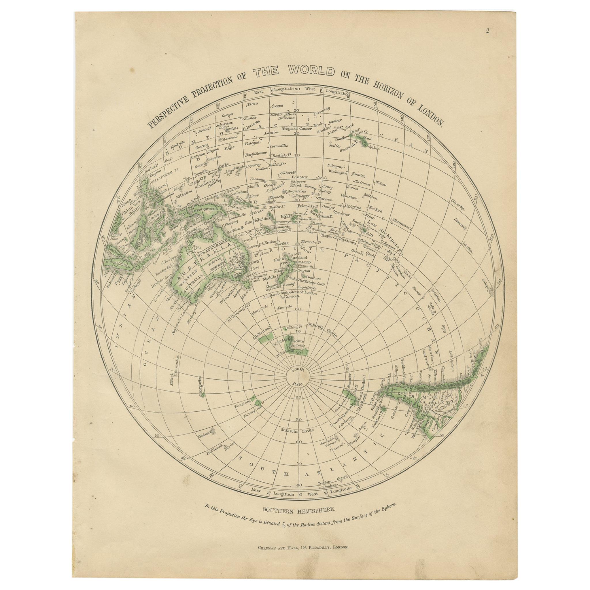 Carte ancienne de l'hémisphère sud par Lowry, 1852