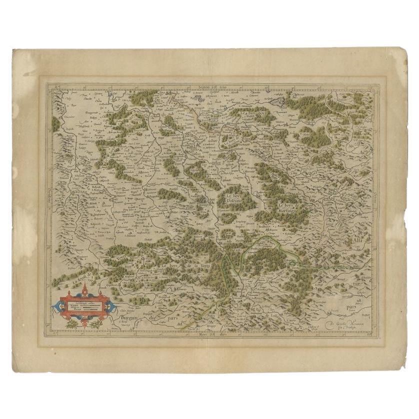 Antique map titled 'Lotharingiae Ducatus'. Old map of the southern portion of the Lorraine region, France. Lorraine is a cultural and historical region in north-eastern France, now located in the administrative region of Grand Est. Lorraines name