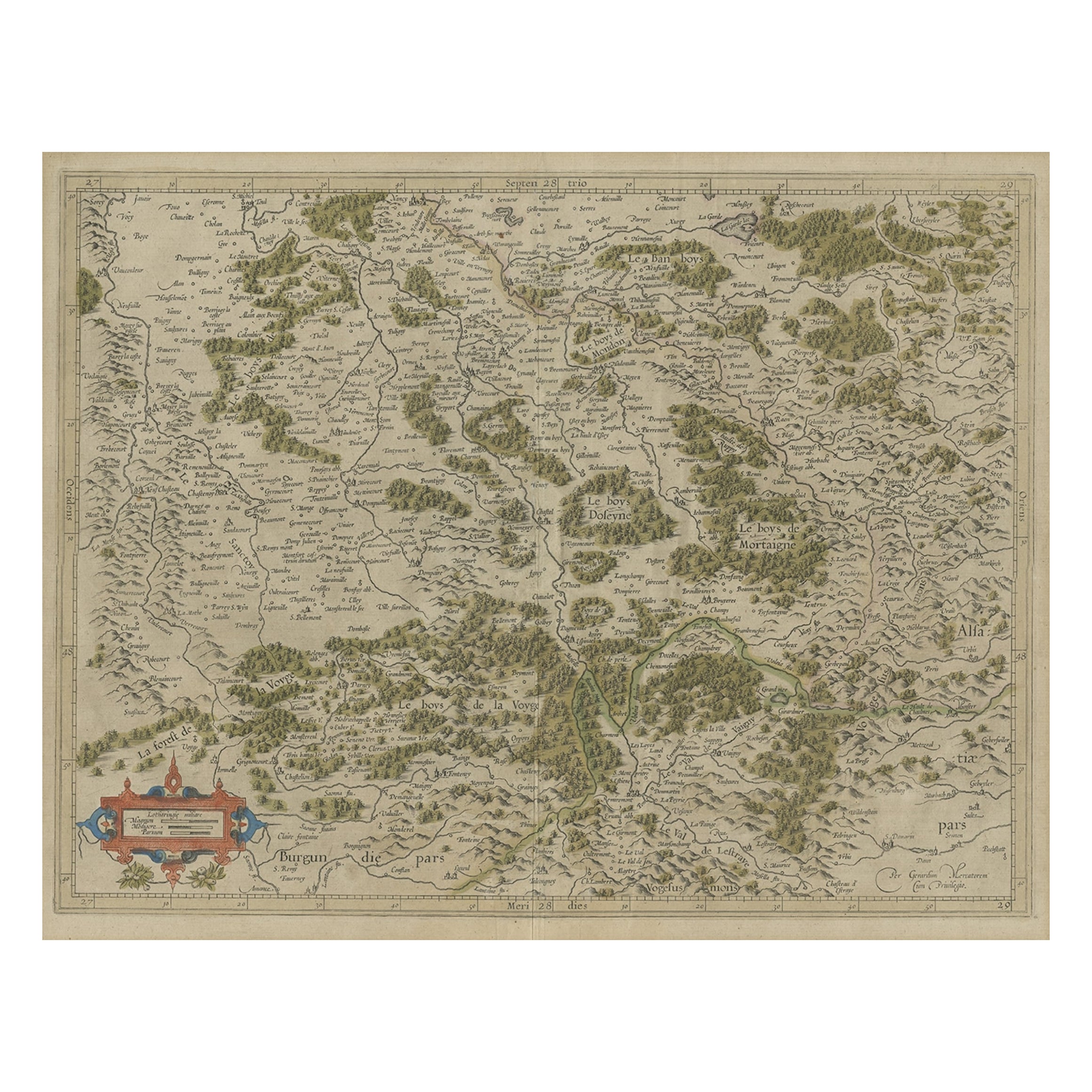 Mapa antiguo de la región de Lorena meridional por Mercator, c.1625 en venta