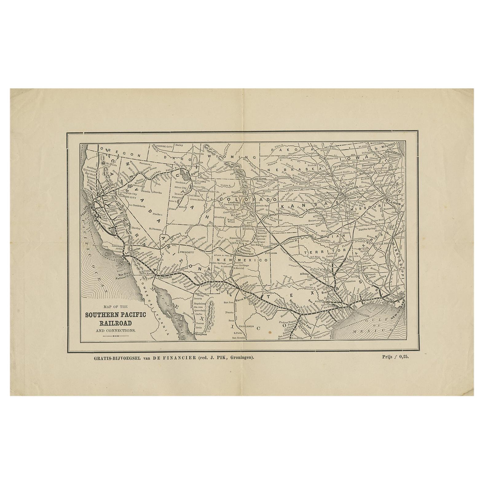 Antique Map of the Southern Pacific Railroad, circa 1880