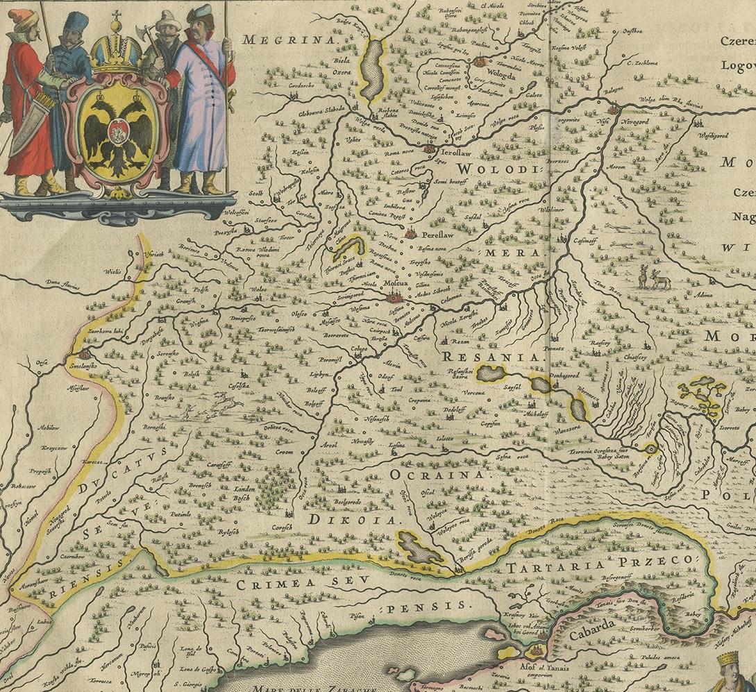 Antique Map of the Southern Part of Russia by Blaeu, circa 1650 In Good Condition In Langweer, NL