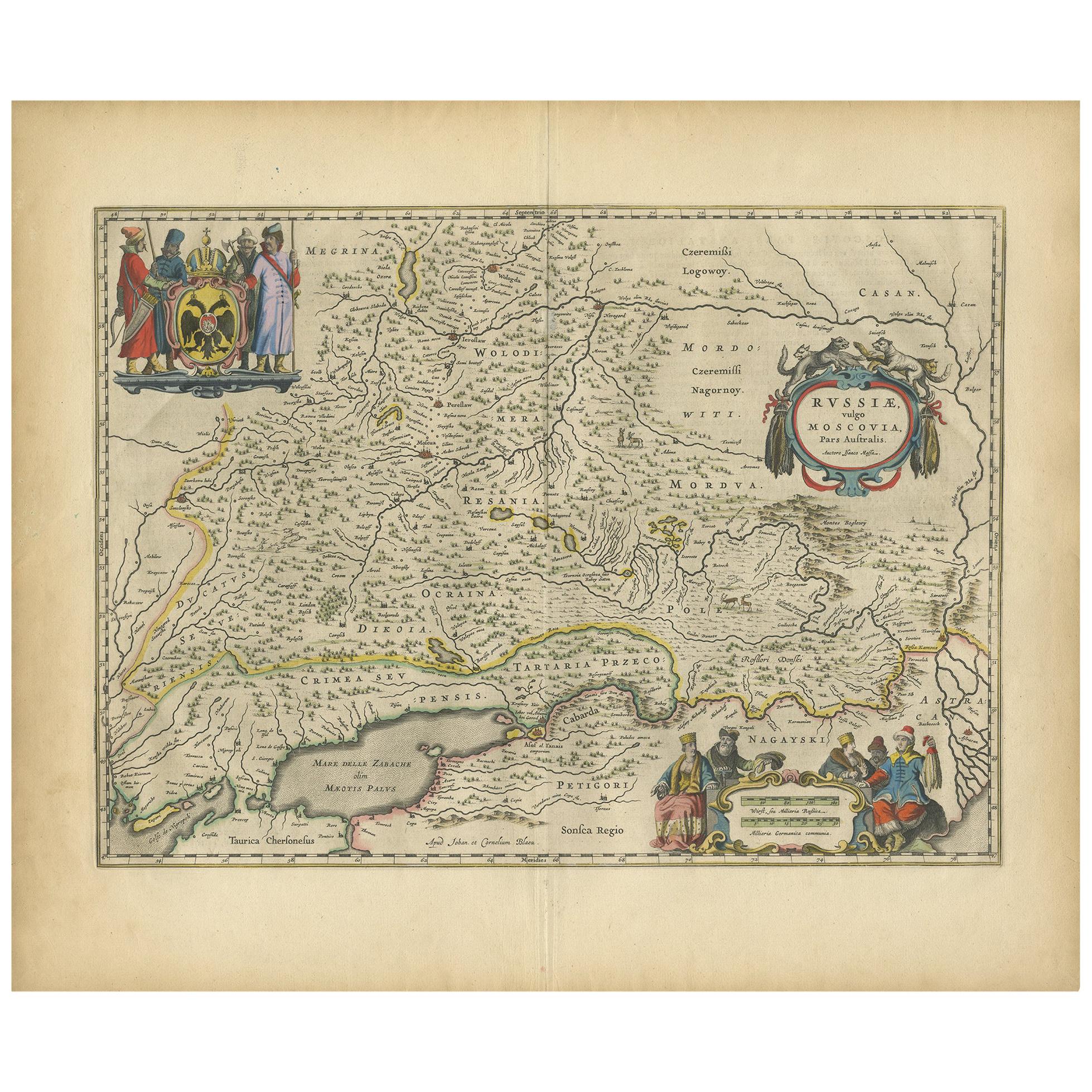 Antique Map of the Southern Part of Russia by Blaeu, circa 1650