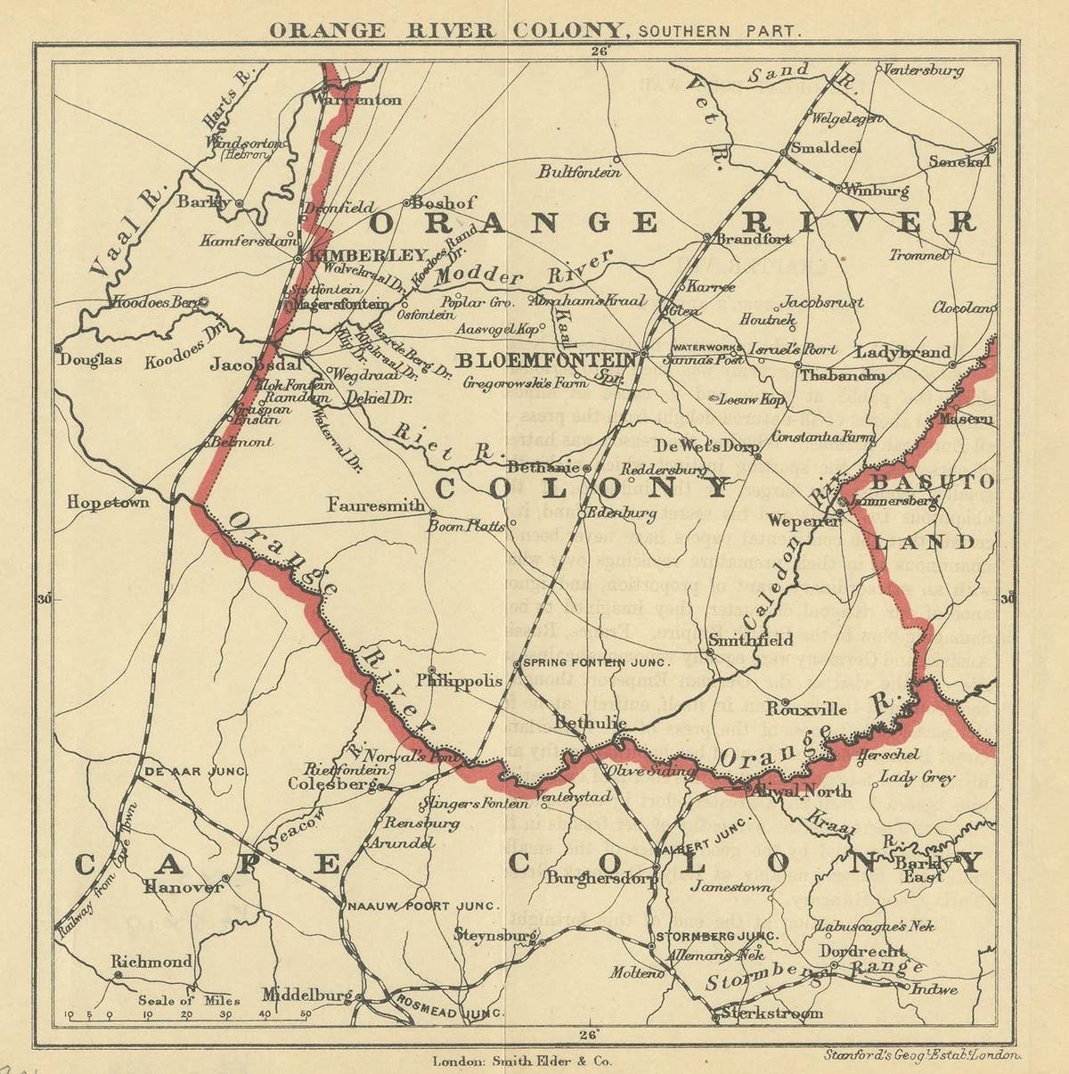 Antique Map of the Southern Part of the Orange River Colony by Stanford, 1901