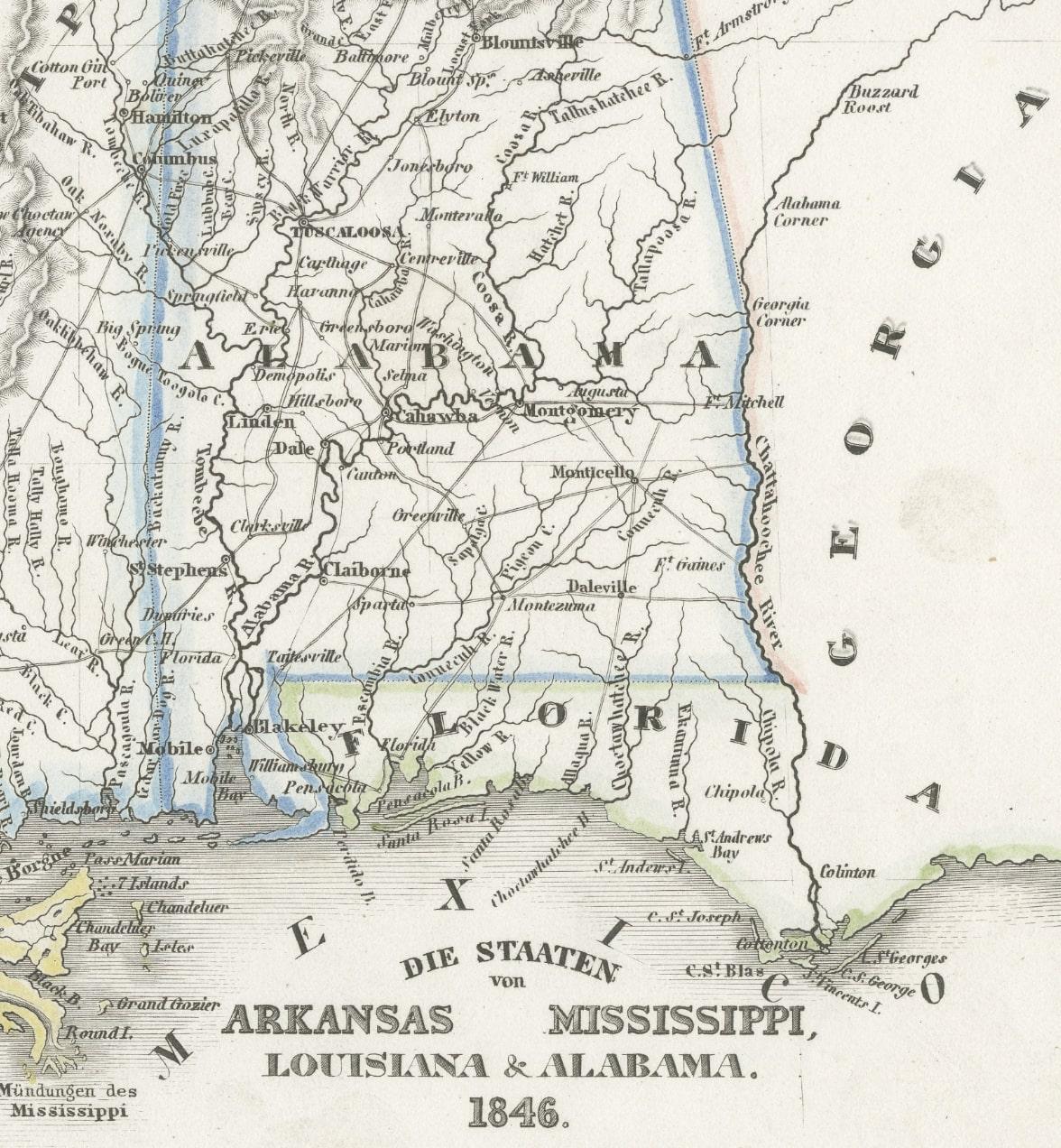 19th Century Antique Map of the Southern United States with Inset Map of New Orleans For Sale