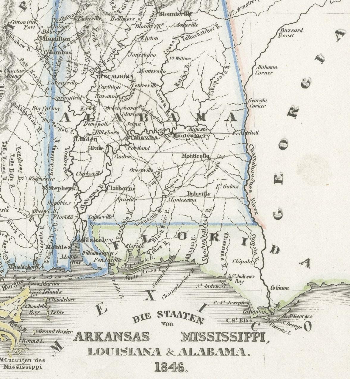 19th Century Antique Map of the Southern United States with Inset Map of New Orleans