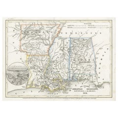 Carte ancienne du sud des États-Unis avec carte insérée de la Nouvelle-Orléans