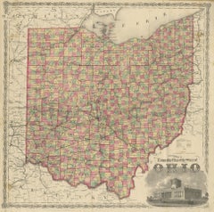 Antique Railroad & Township Map of Ohio by C.O. Titus, Paper, 1871