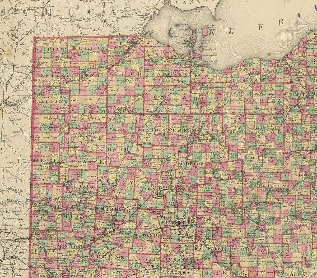 Antique Railroad & Township Map of Ohio by C.O. Titus, Paper, 1871