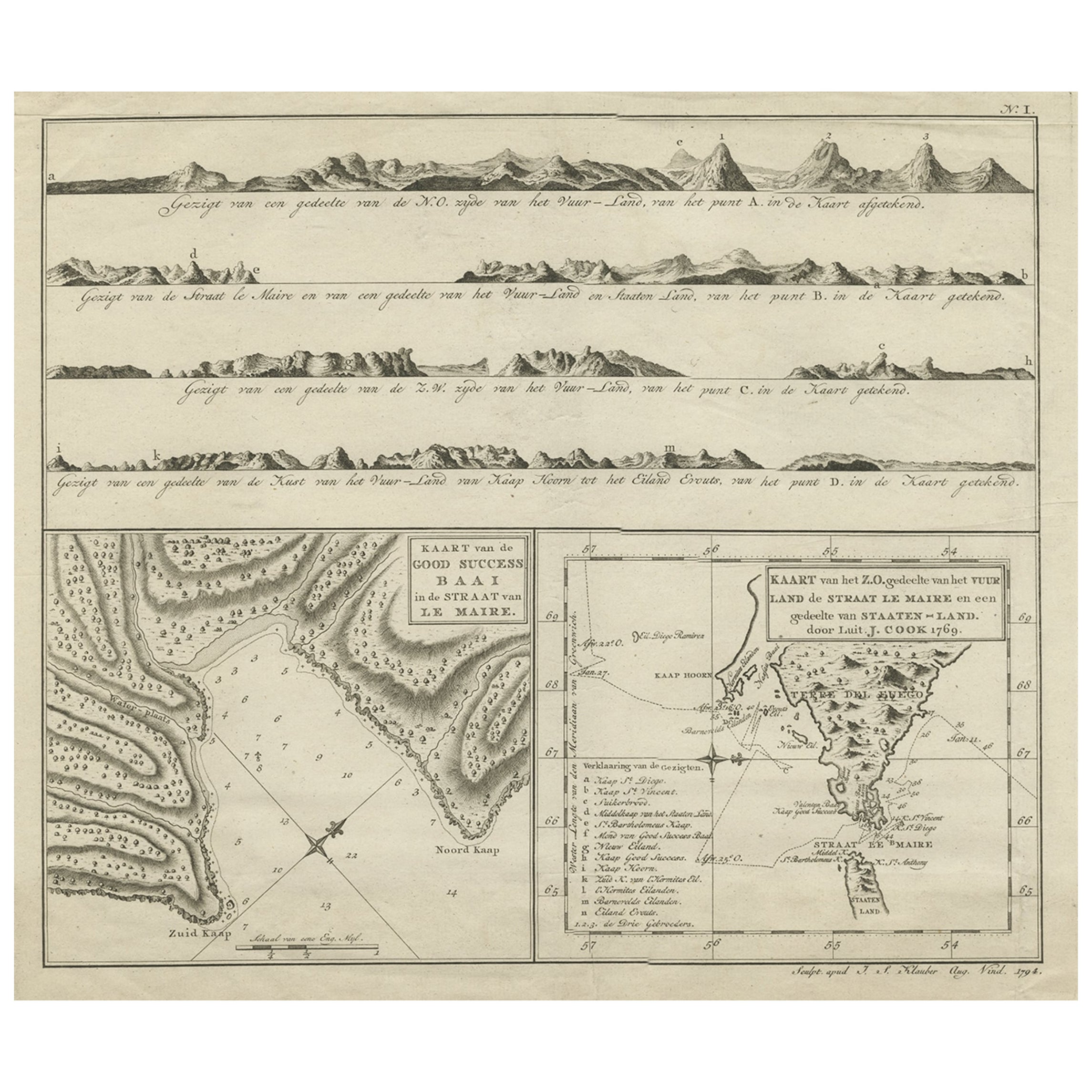 Antike Karte des Straßenwegs von Le Maire zwischen Terra Fuego und Staten Island, 1803