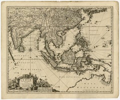 Antique Map of the Strait of Malacca, Malay Peninsula & Dutch Indies, c.1670