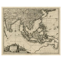 Carte ancienne du fleuve Malacque, de la péninsule de Malaisie et des Indes néerlandaises, vers 1670