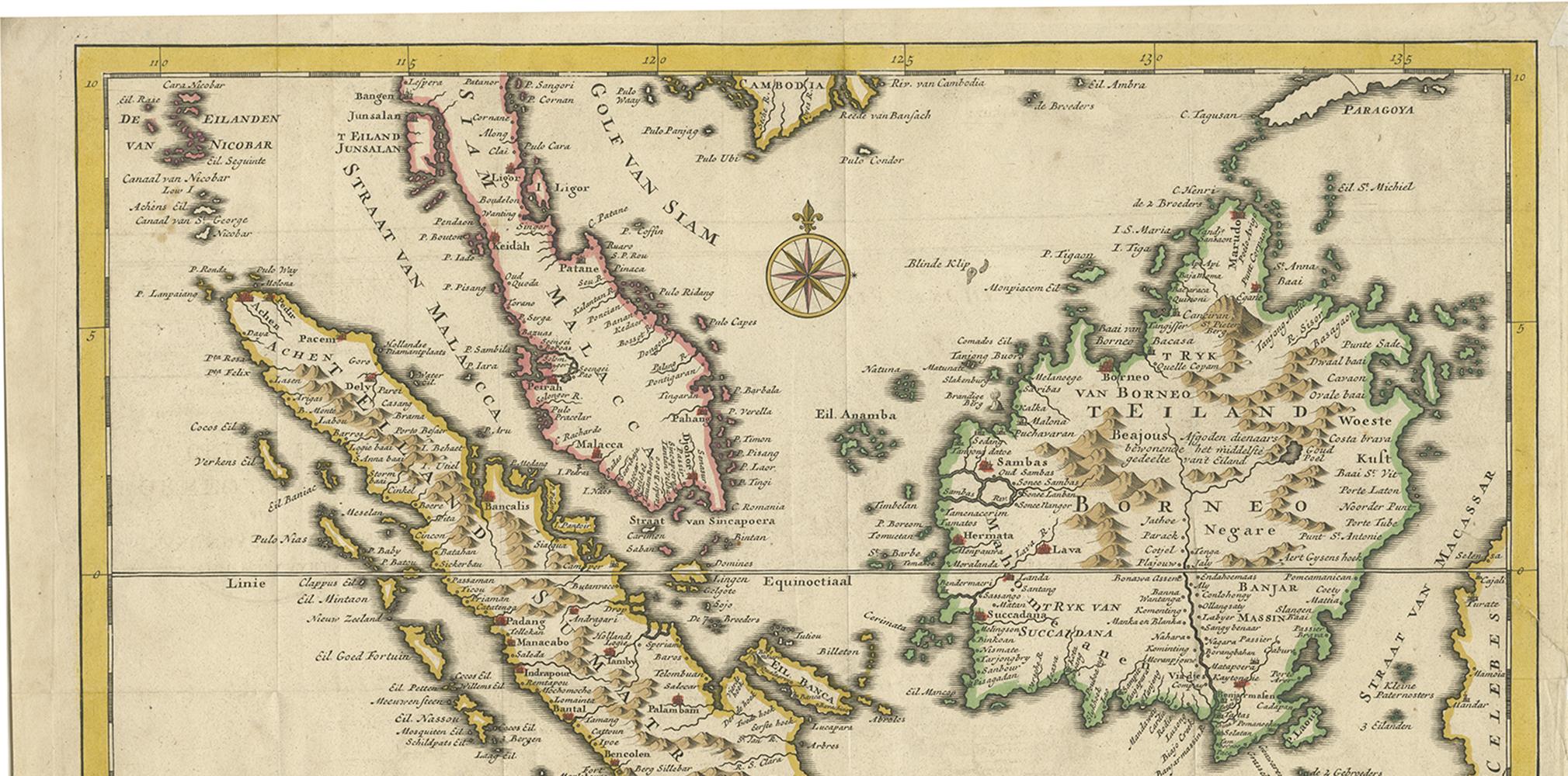 Carte ancienne des îles Sunda de Sumatra, Java, Malay Peninsula et Borneo (1739) Bon état - En vente à Langweer, NL