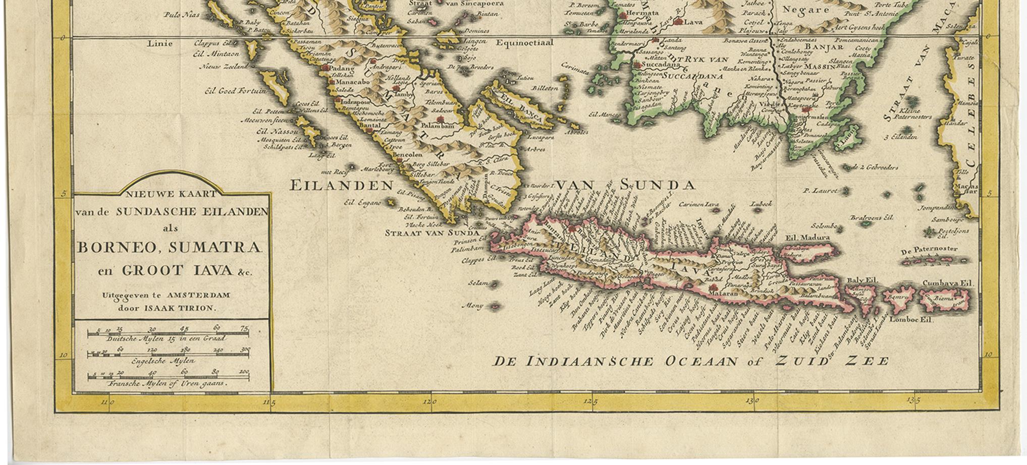 XVIIIe siècle Carte ancienne des îles Sunda de Sumatra, Java, Malay Peninsula et Borneo (1739) en vente