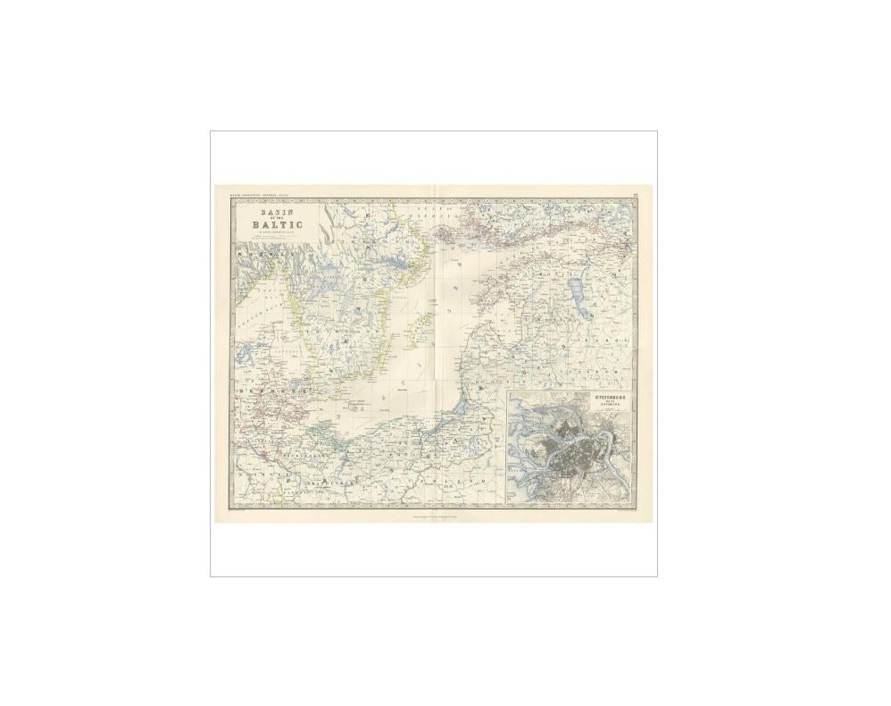 Antike Karte der umgebenden Landschaften der Baltic Sea von A.K. Johnston, 1865 im Zustand „Gut“ im Angebot in Langweer, NL