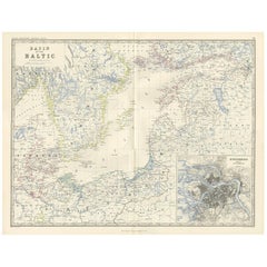 Mapa antiguo de los alrededores del Mar Báltico por A.K. Johnston, 1865