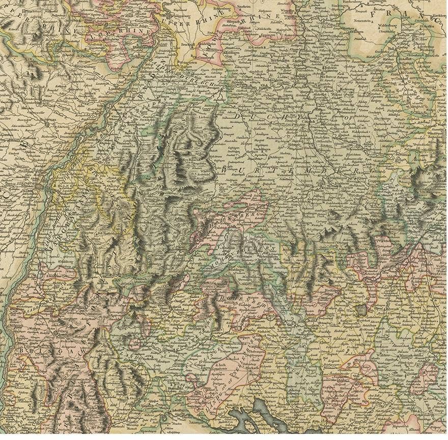Antique Map of the Swabia Region of Germany by Cary, '1811'