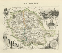 Antique Map of the Tarn, Albi and the Navigator La Perouse, circa 1860