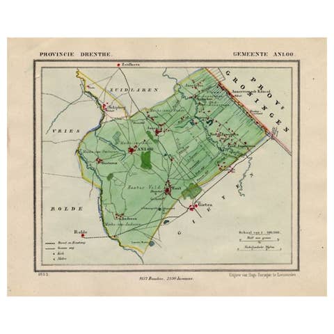Antique Map of the Township of Anloo in the Netherlands, 1865