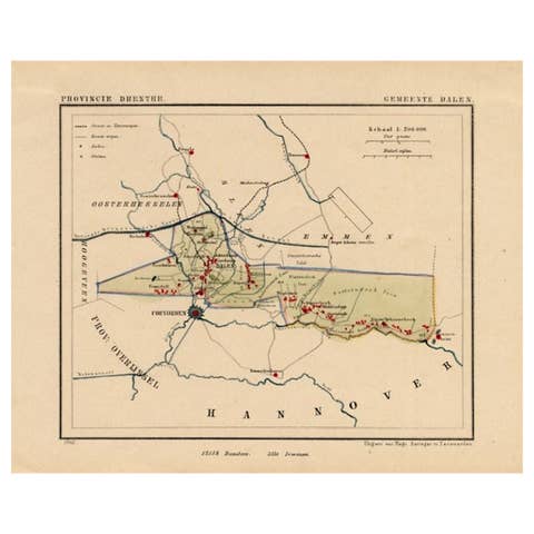 Antique Map of the Township of Dalen, Schoonebeek in The Netherlands, 1865