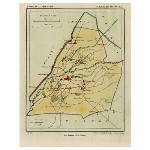 Antique Map of the Township of Dwingelo in The Netherlands, 1865