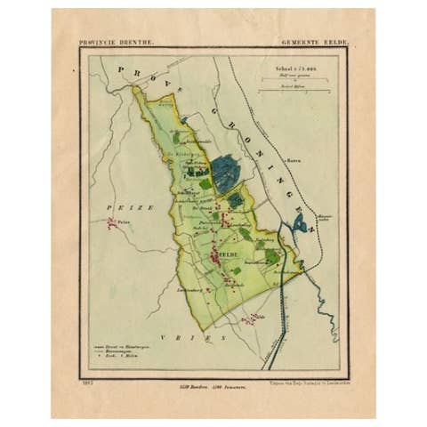 Antique Map of the Township of Eelde in Drenthe, The Netherlands, 1865