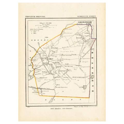 Antique Map of the Township of Emmen, Drenthe in The Netherlands, 1865